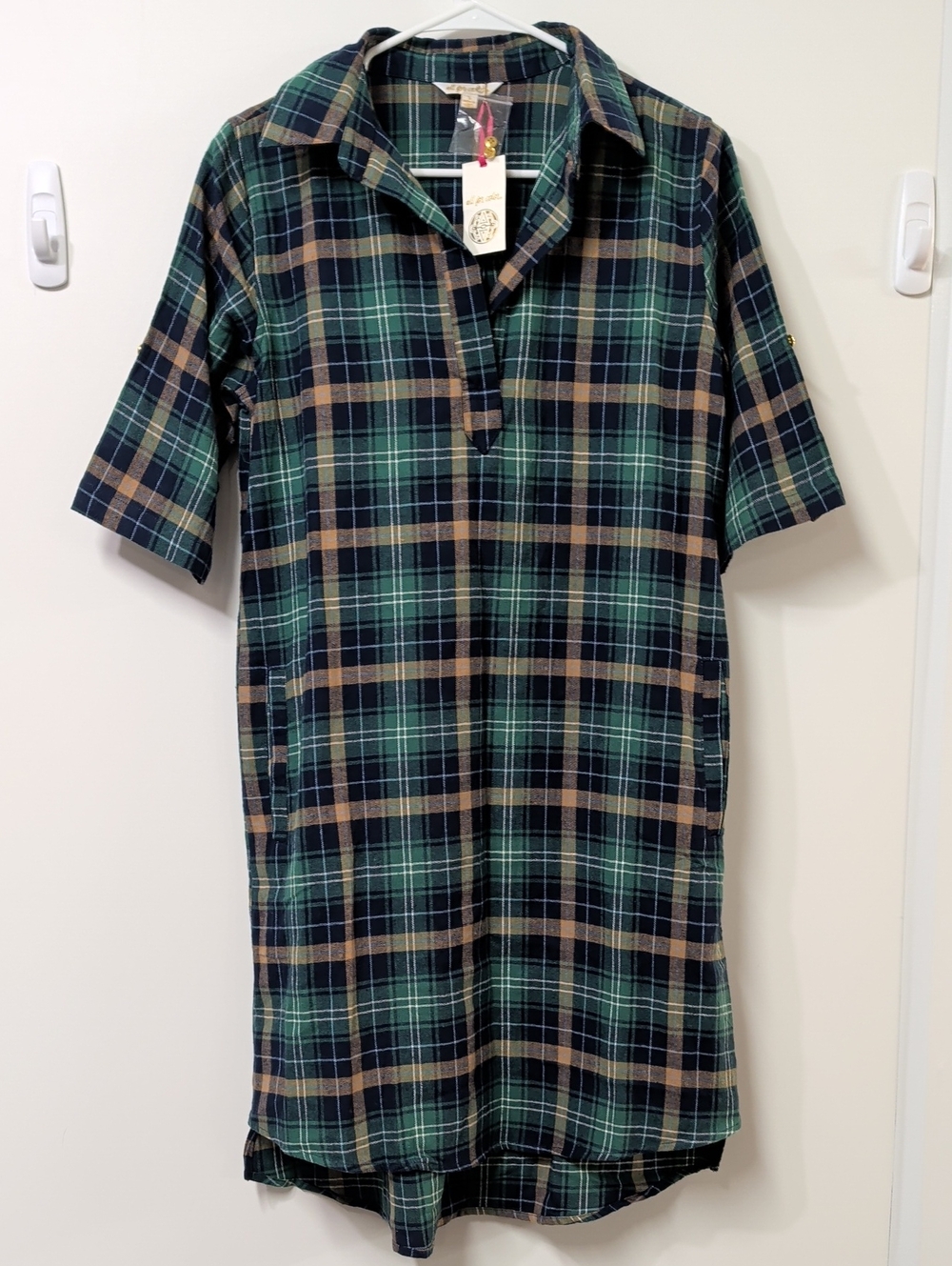 All for Color Green Plaid Addie Tunic Dress Size Small